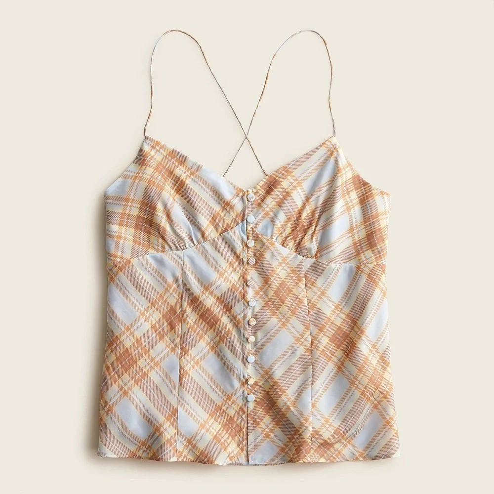 NWT J. Crew Button-front Camisole Top in Golden Hour Tartan Size XL - Picture 1 of 14
